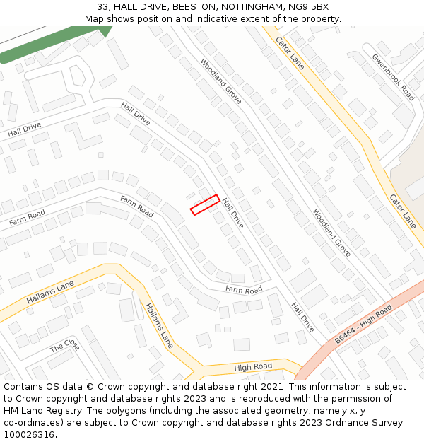 33, HALL DRIVE, BEESTON, NOTTINGHAM, NG9 5BX: Location map and indicative extent of plot