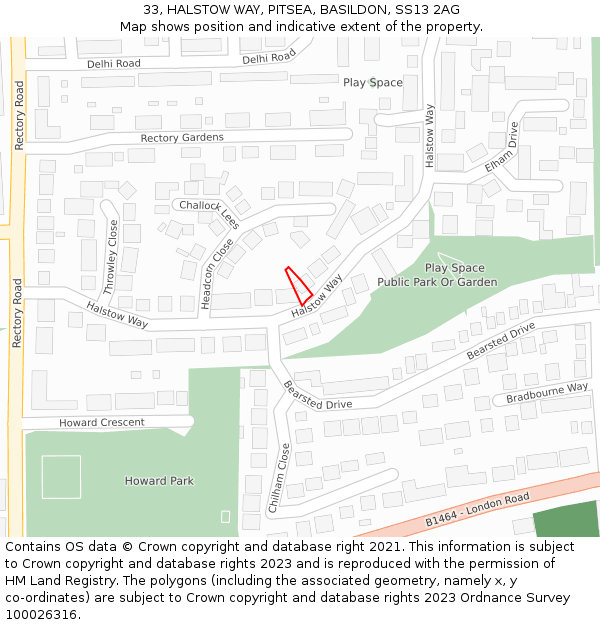 33, HALSTOW WAY, PITSEA, BASILDON, SS13 2AG: Location map and indicative extent of plot