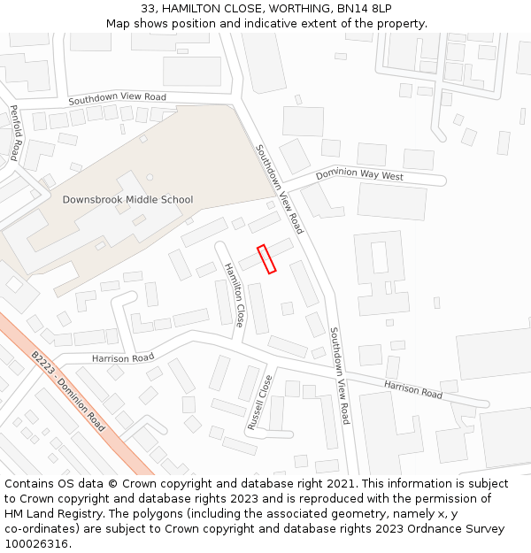 33, HAMILTON CLOSE, WORTHING, BN14 8LP: Location map and indicative extent of plot