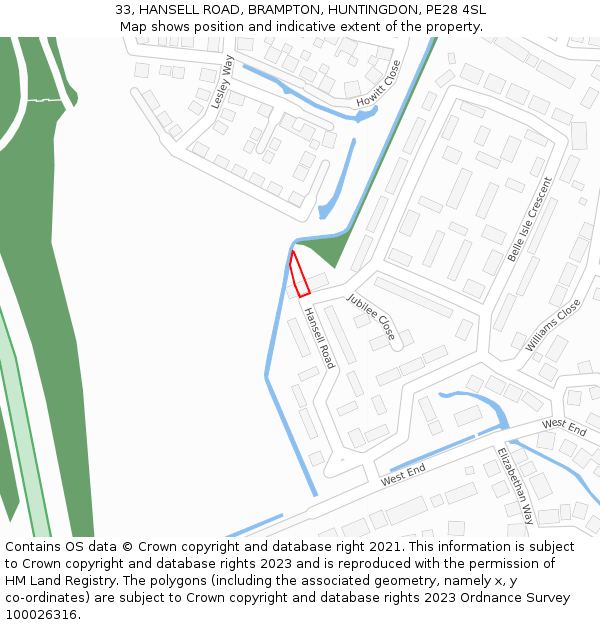 33, HANSELL ROAD, BRAMPTON, HUNTINGDON, PE28 4SL: Location map and indicative extent of plot