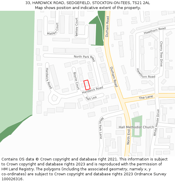 33, HARDWICK ROAD, SEDGEFIELD, STOCKTON-ON-TEES, TS21 2AL: Location map and indicative extent of plot