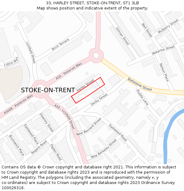 33, HARLEY STREET, STOKE-ON-TRENT, ST1 3LB: Location map and indicative extent of plot