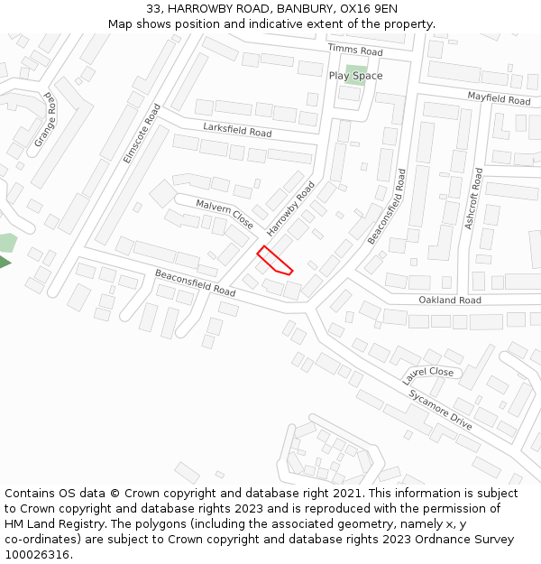 33, HARROWBY ROAD, BANBURY, OX16 9EN: Location map and indicative extent of plot