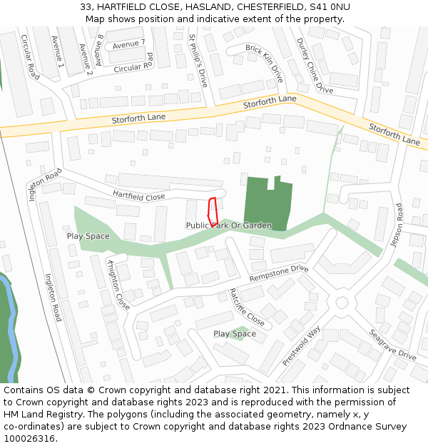 33, HARTFIELD CLOSE, HASLAND, CHESTERFIELD, S41 0NU: Location map and indicative extent of plot