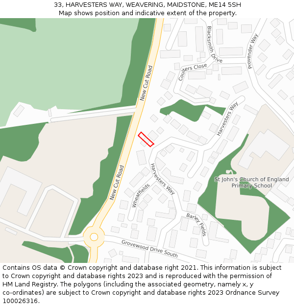 33, HARVESTERS WAY, WEAVERING, MAIDSTONE, ME14 5SH: Location map and indicative extent of plot