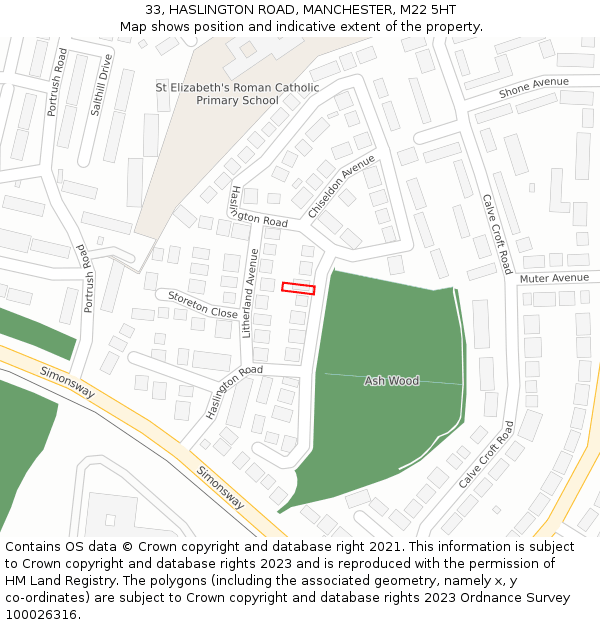 33, HASLINGTON ROAD, MANCHESTER, M22 5HT: Location map and indicative extent of plot