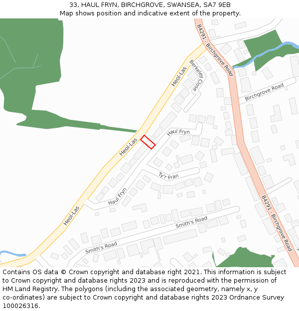 33, HAUL FRYN, BIRCHGROVE, SWANSEA, SA7 9EB: Location map and indicative extent of plot