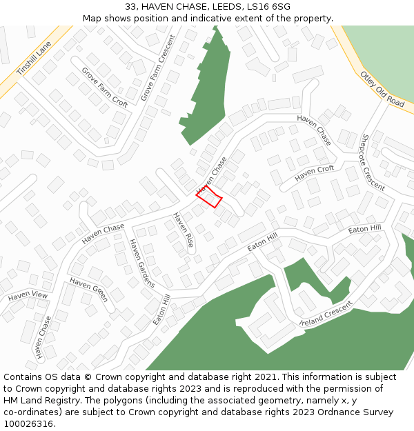 33, HAVEN CHASE, LEEDS, LS16 6SG: Location map and indicative extent of plot
