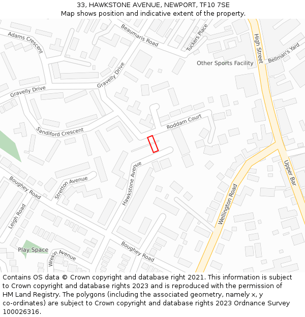 33, HAWKSTONE AVENUE, NEWPORT, TF10 7SE: Location map and indicative extent of plot