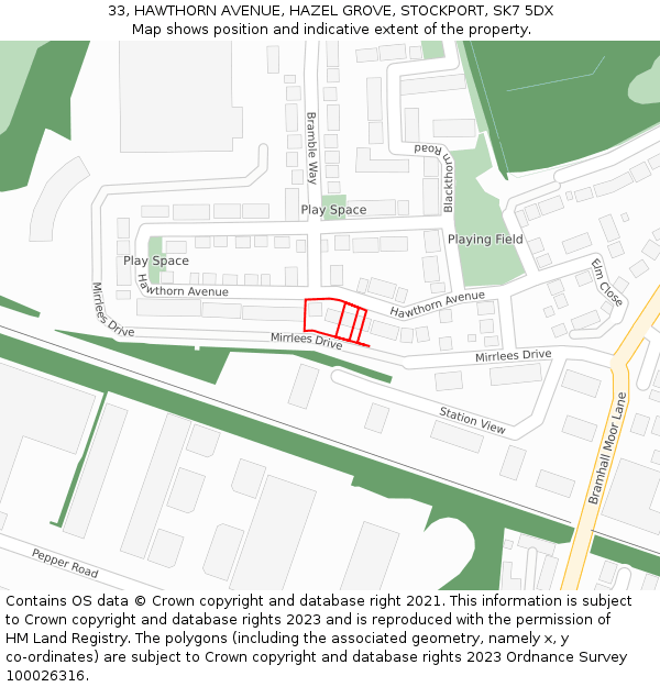 33, HAWTHORN AVENUE, HAZEL GROVE, STOCKPORT, SK7 5DX: Location map and indicative extent of plot