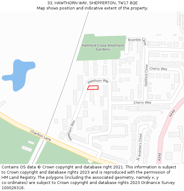 33, HAWTHORN WAY, SHEPPERTON, TW17 8QE: Location map and indicative extent of plot