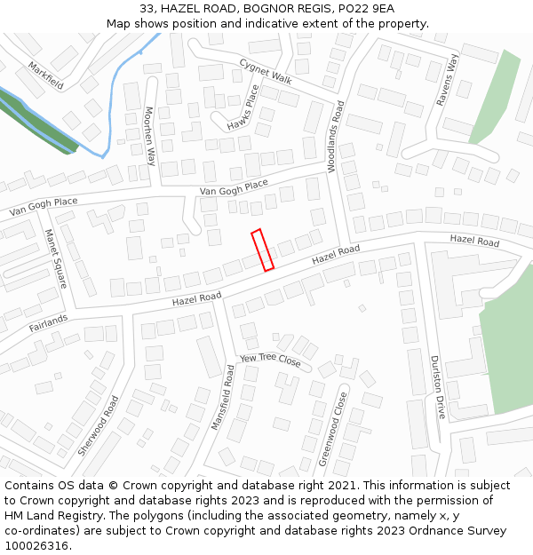 33, HAZEL ROAD, BOGNOR REGIS, PO22 9EA: Location map and indicative extent of plot