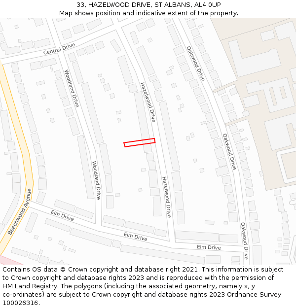 33, HAZELWOOD DRIVE, ST ALBANS, AL4 0UP: Location map and indicative extent of plot