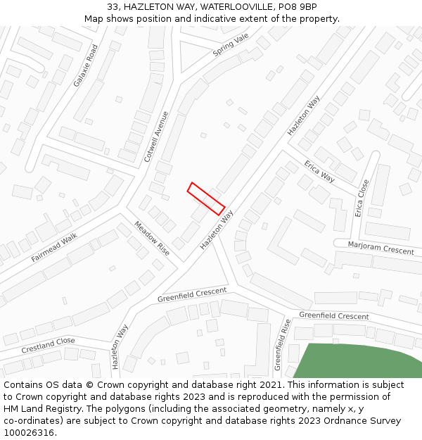 33, HAZLETON WAY, WATERLOOVILLE, PO8 9BP: Location map and indicative extent of plot