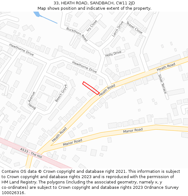 33, HEATH ROAD, SANDBACH, CW11 2JD: Location map and indicative extent of plot