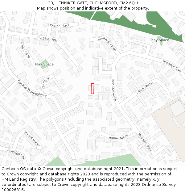 33, HENNIKER GATE, CHELMSFORD, CM2 6QH: Location map and indicative extent of plot