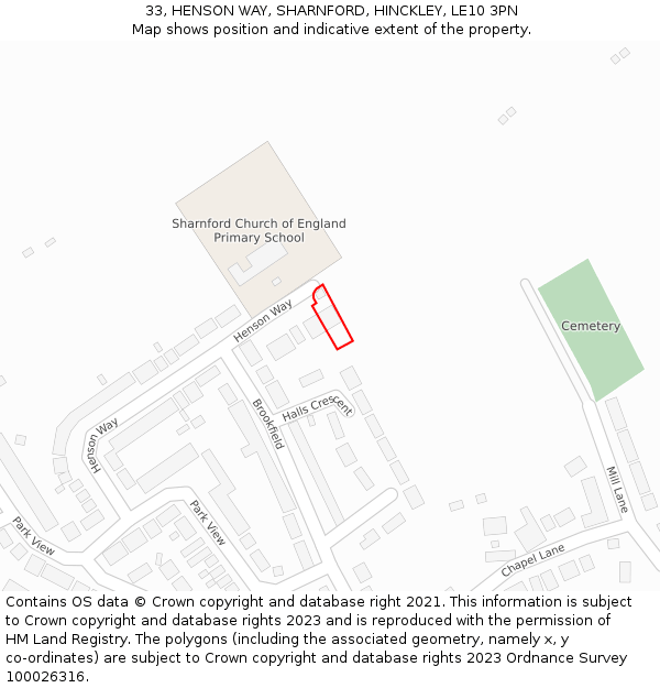 33, HENSON WAY, SHARNFORD, HINCKLEY, LE10 3PN: Location map and indicative extent of plot