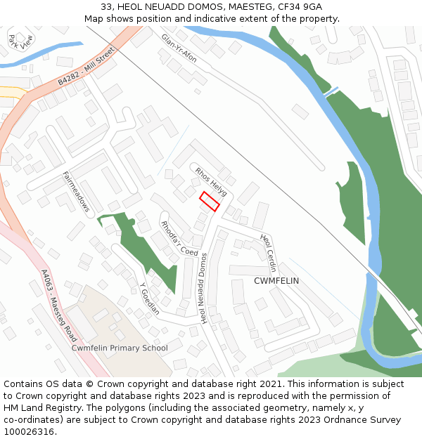 33, HEOL NEUADD DOMOS, MAESTEG, CF34 9GA: Location map and indicative extent of plot