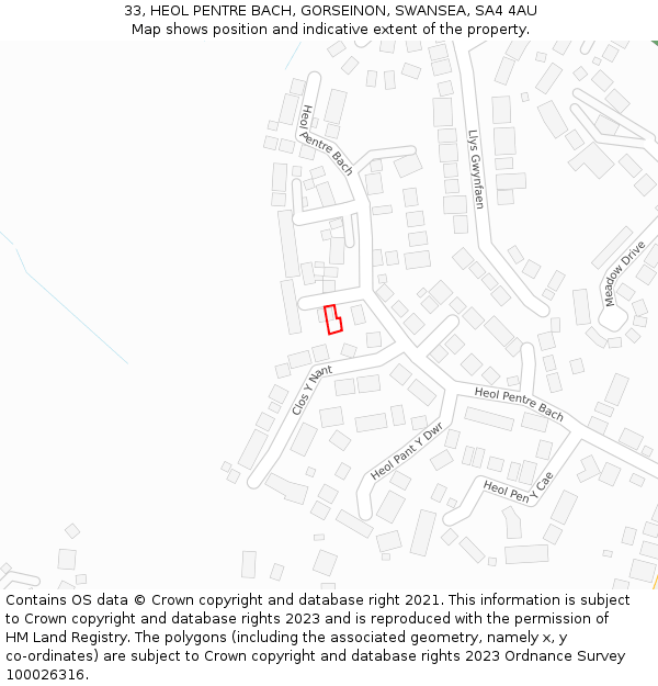 33, HEOL PENTRE BACH, GORSEINON, SWANSEA, SA4 4AU: Location map and indicative extent of plot