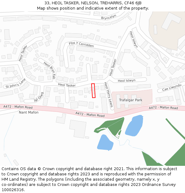 33, HEOL TASKER, NELSON, TREHARRIS, CF46 6JB: Location map and indicative extent of plot