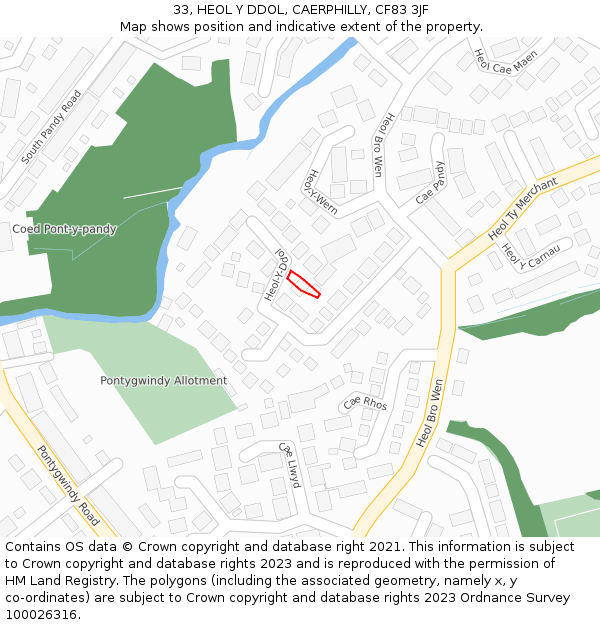 33, HEOL Y DDOL, CAERPHILLY, CF83 3JF: Location map and indicative extent of plot