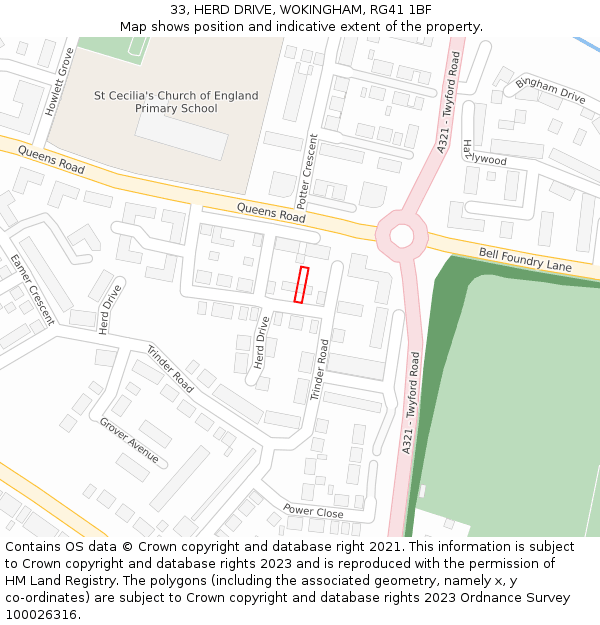 33, HERD DRIVE, WOKINGHAM, RG41 1BF: Location map and indicative extent of plot