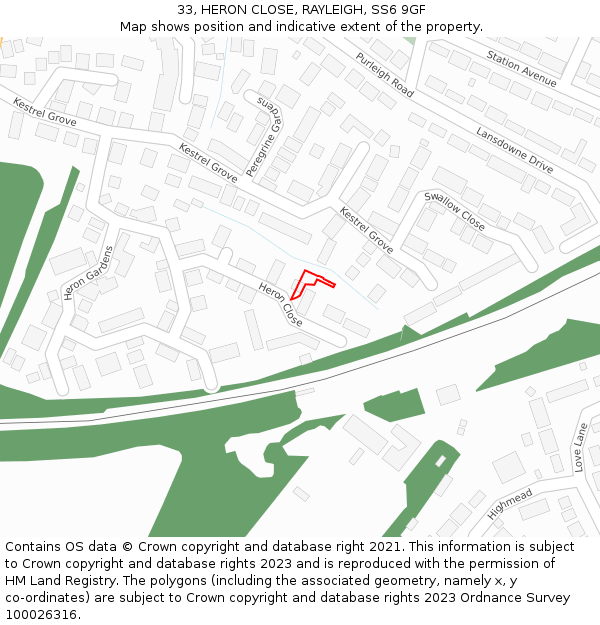 33, HERON CLOSE, RAYLEIGH, SS6 9GF: Location map and indicative extent of plot