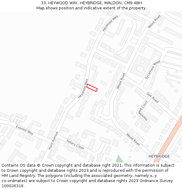 33, HEYWOOD WAY, HEYBRIDGE, MALDON, CM9 4BH: Location map and indicative extent of plot