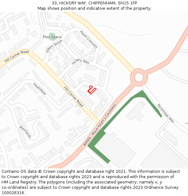 33, HICKORY WAY, CHIPPENHAM, SN15 1FP: Location map and indicative extent of plot