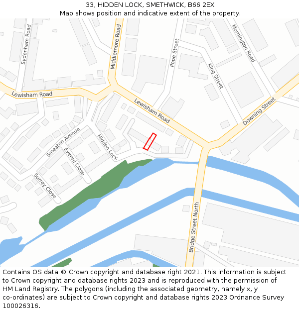 33, HIDDEN LOCK, SMETHWICK, B66 2EX: Location map and indicative extent of plot