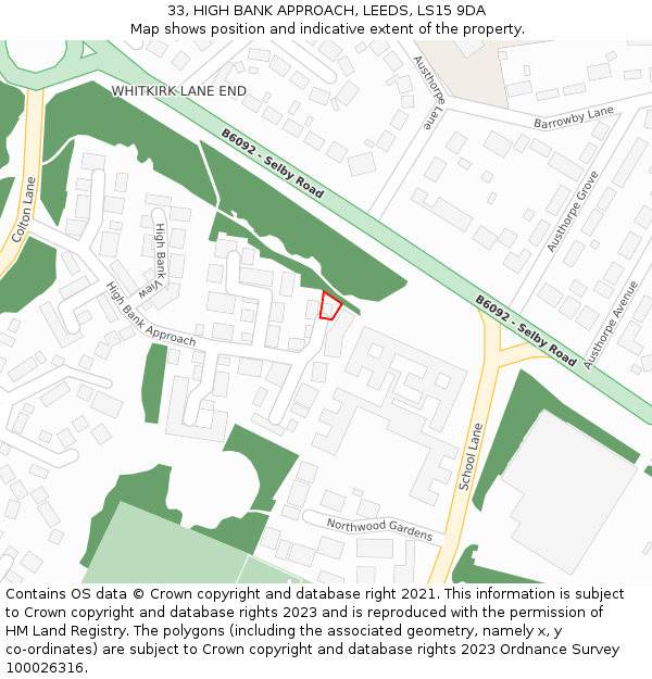 33, HIGH BANK APPROACH, LEEDS, LS15 9DA: Location map and indicative extent of plot