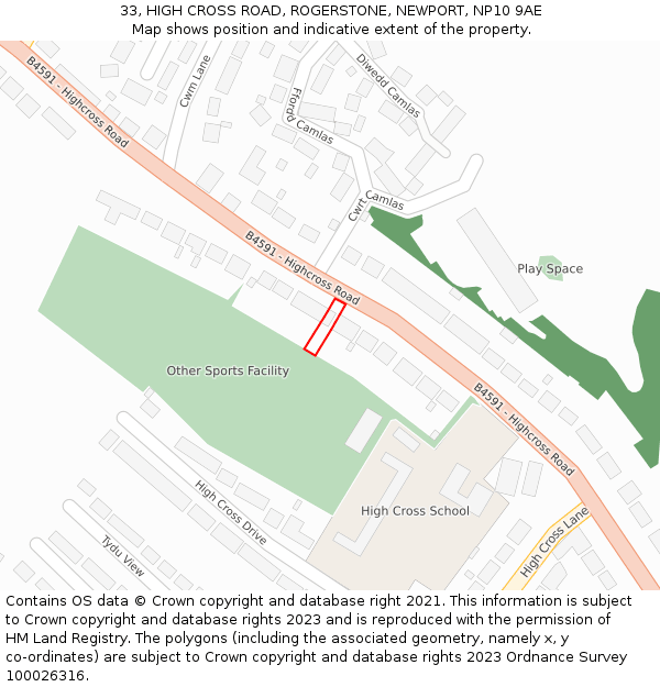 33, HIGH CROSS ROAD, ROGERSTONE, NEWPORT, NP10 9AE: Location map and indicative extent of plot