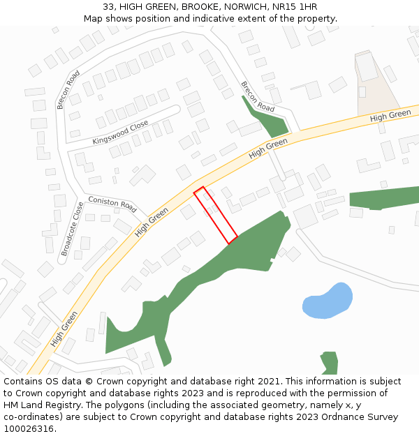 33, HIGH GREEN, BROOKE, NORWICH, NR15 1HR: Location map and indicative extent of plot