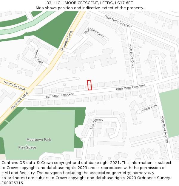 33, HIGH MOOR CRESCENT, LEEDS, LS17 6EE: Location map and indicative extent of plot