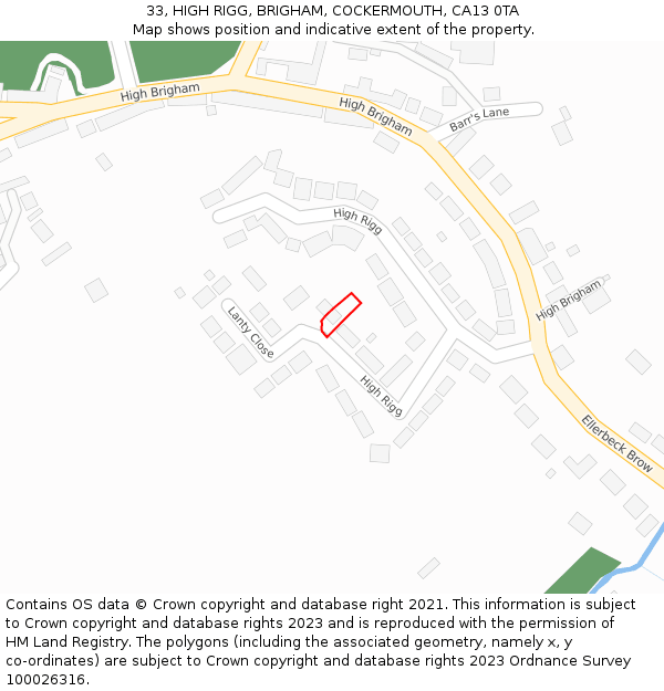 33, HIGH RIGG, BRIGHAM, COCKERMOUTH, CA13 0TA: Location map and indicative extent of plot