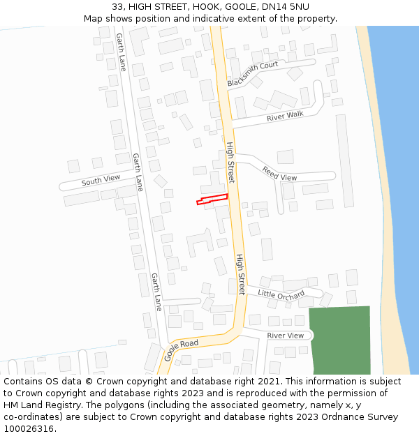 33, HIGH STREET, HOOK, GOOLE, DN14 5NU: Location map and indicative extent of plot