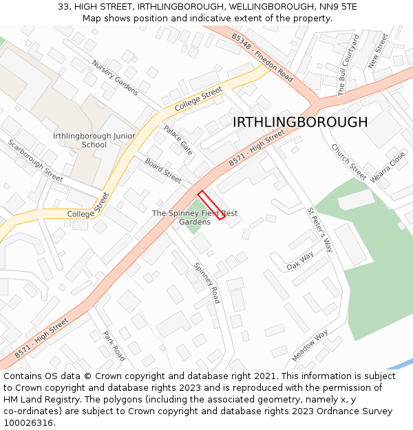 33, HIGH STREET, IRTHLINGBOROUGH, WELLINGBOROUGH, NN9 5TE: Location map and indicative extent of plot