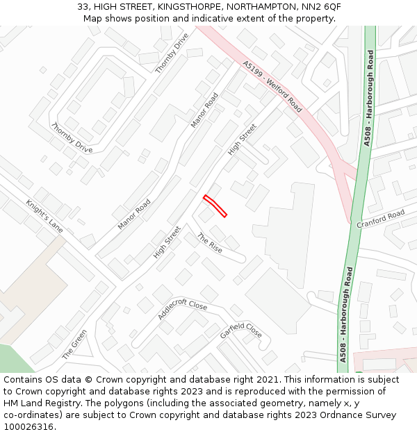 33, HIGH STREET, KINGSTHORPE, NORTHAMPTON, NN2 6QF: Location map and indicative extent of plot