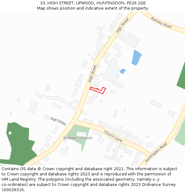 33, HIGH STREET, UPWOOD, HUNTINGDON, PE26 2QE: Location map and indicative extent of plot