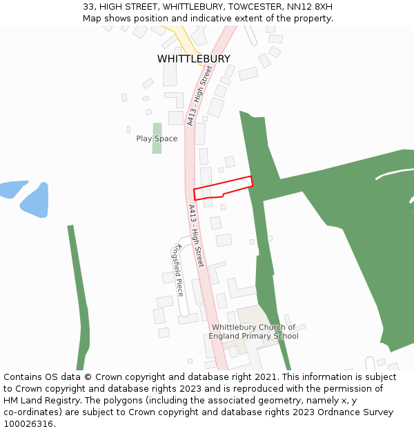 33, HIGH STREET, WHITTLEBURY, TOWCESTER, NN12 8XH: Location map and indicative extent of plot