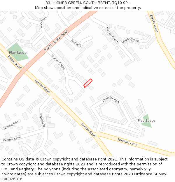 33, HIGHER GREEN, SOUTH BRENT, TQ10 9PL: Location map and indicative extent of plot