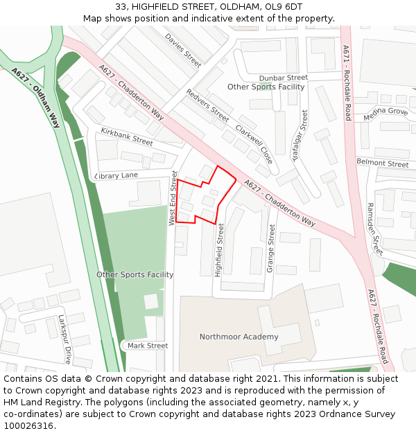 33, HIGHFIELD STREET, OLDHAM, OL9 6DT: Location map and indicative extent of plot