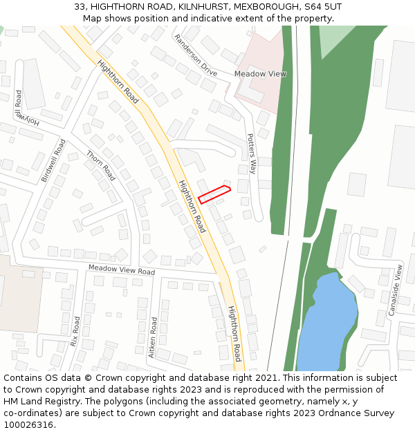 33, HIGHTHORN ROAD, KILNHURST, MEXBOROUGH, S64 5UT: Location map and indicative extent of plot