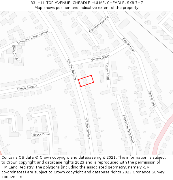 33, HILL TOP AVENUE, CHEADLE HULME, CHEADLE, SK8 7HZ: Location map and indicative extent of plot