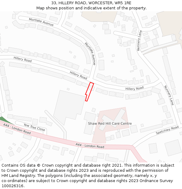 33, HILLERY ROAD, WORCESTER, WR5 1RE: Location map and indicative extent of plot