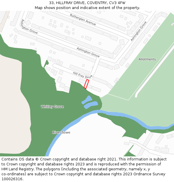 33, HILLFRAY DRIVE, COVENTRY, CV3 4FW: Location map and indicative extent of plot