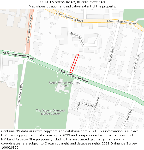 33, HILLMORTON ROAD, RUGBY, CV22 5AB: Location map and indicative extent of plot