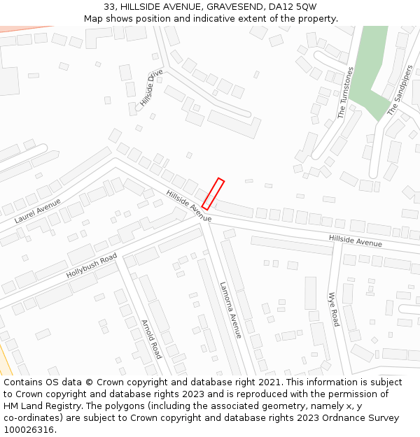 33, HILLSIDE AVENUE, GRAVESEND, DA12 5QW: Location map and indicative extent of plot