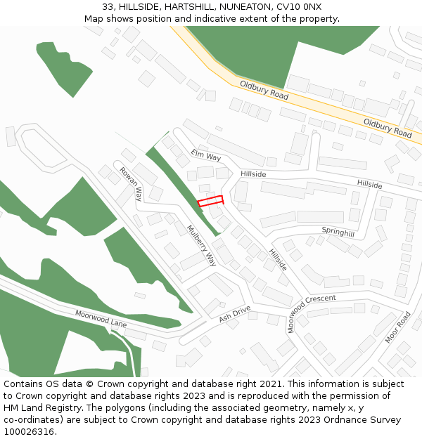 33, HILLSIDE, HARTSHILL, NUNEATON, CV10 0NX: Location map and indicative extent of plot