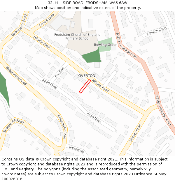 33, HILLSIDE ROAD, FRODSHAM, WA6 6AW: Location map and indicative extent of plot